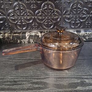 1 L Visions Amber Glass Saucepan , Vintage Corning, Pyrex, Small Glass Pot & Lid
